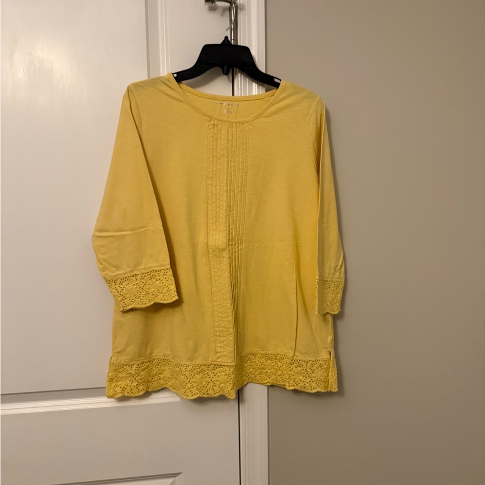 Allison Daley Yellow Crochet-Trim 3/4 Sleeve Tunic
